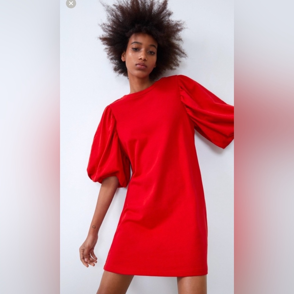 Zara red balloon puff sleeve sweatshirt mini dress M